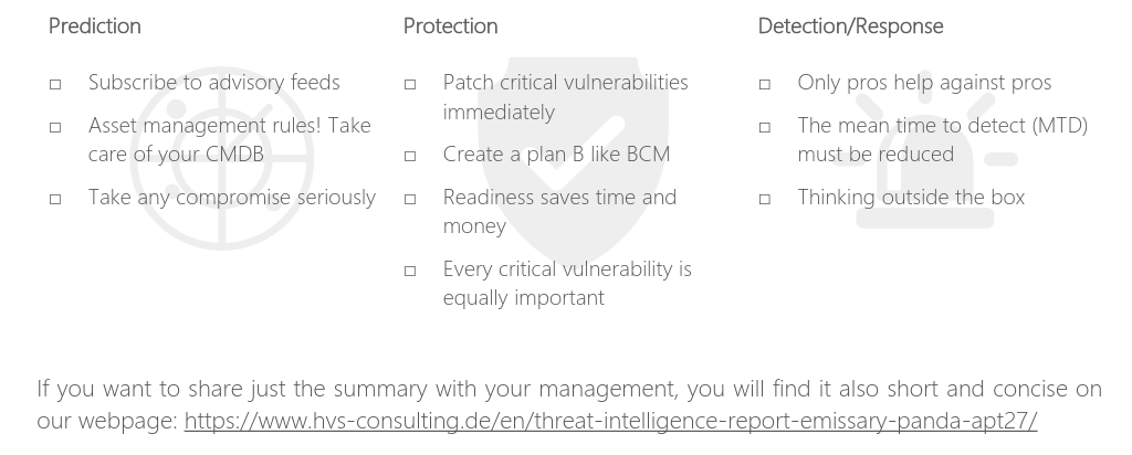 Threat Report Emissary Panda: Recommendations [1]